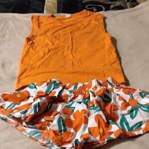 Orange Tank Top and Floral Shorts Set